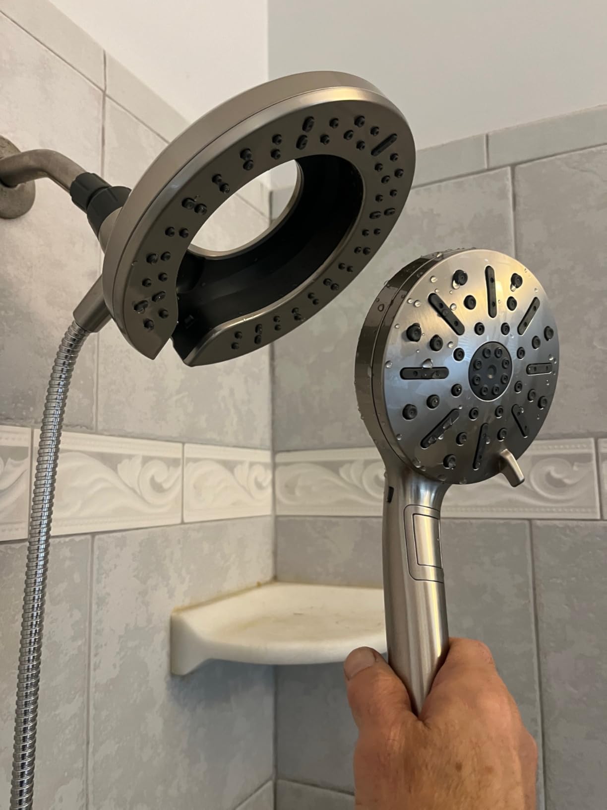 Delta 6-Setting In2ition 2-in-1 Dual Shower Head with Handheld High Pressure ProClean Spray, Matte Black Detachable Shower Head with Hose, 1.75 GPM Flow Rate, Matte Black 75655BL - Customer Photo 1