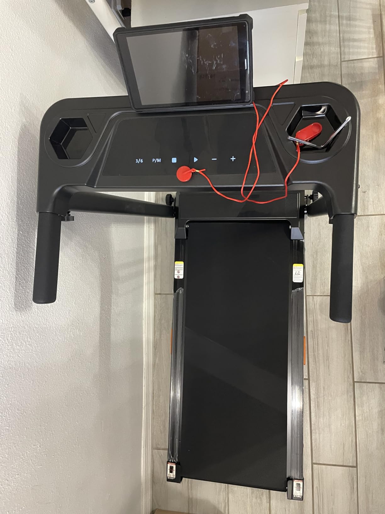 12% Incline Treadmill with Handle, 3-in-1 Portable Treadmills for Home and Office, Foldable Treadmills with 300 Lbs Weight Capacity, 3.0HP Quiet Walking Pad Treadmill, Three Touch Screen - Customer Photo 1