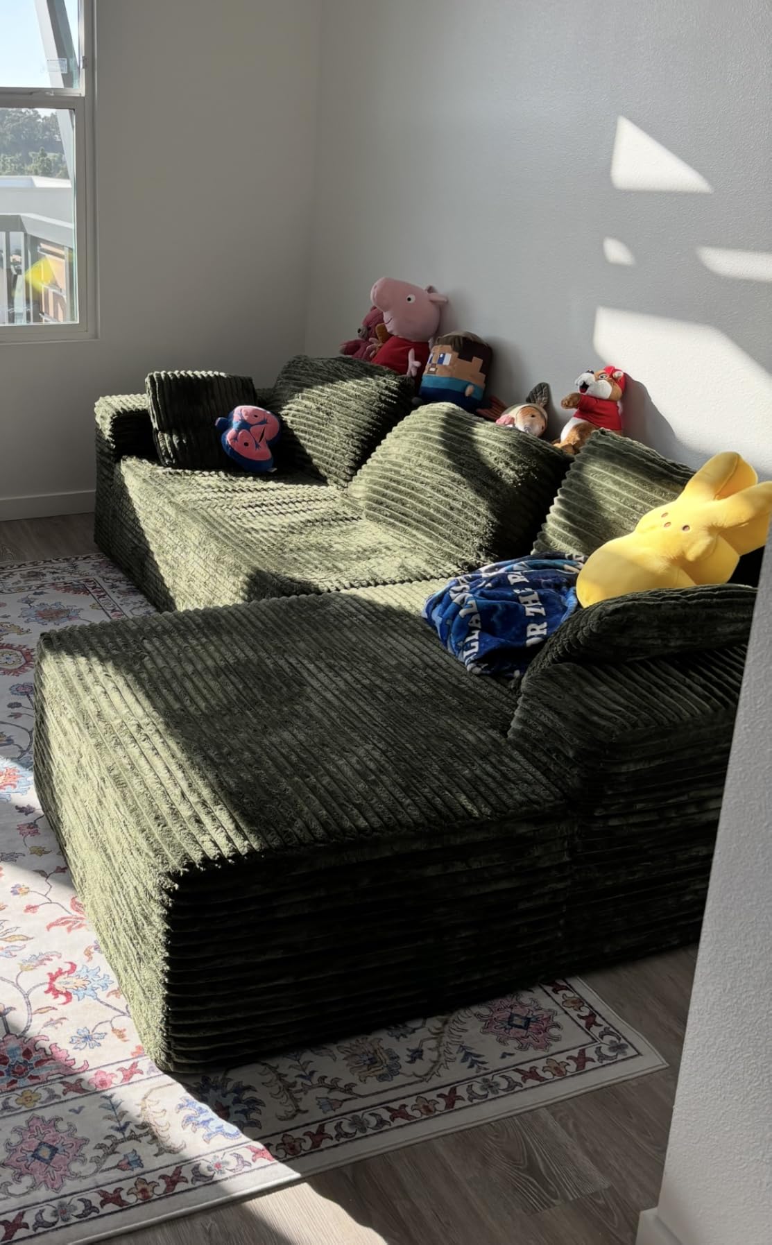 105 Inch Cloud Sectional Couch,Modern Modular Sectional Sofa with Deep Seat,Corduroy Boneless Couches with L-Shape Chaise for Living Room Bedroom,No Assembly Required (Black, Left Facing Chaise) Customer Review 105 Inch Cloud Sectional Couch,Modern Modular Sectional Sofa with Deep Seat,Corduroy Boneless Couches with L-Shape Chaise for Living Room Bedroom,No Assembly Required (Black, Left Facing Chaise) - Customer Photo 1