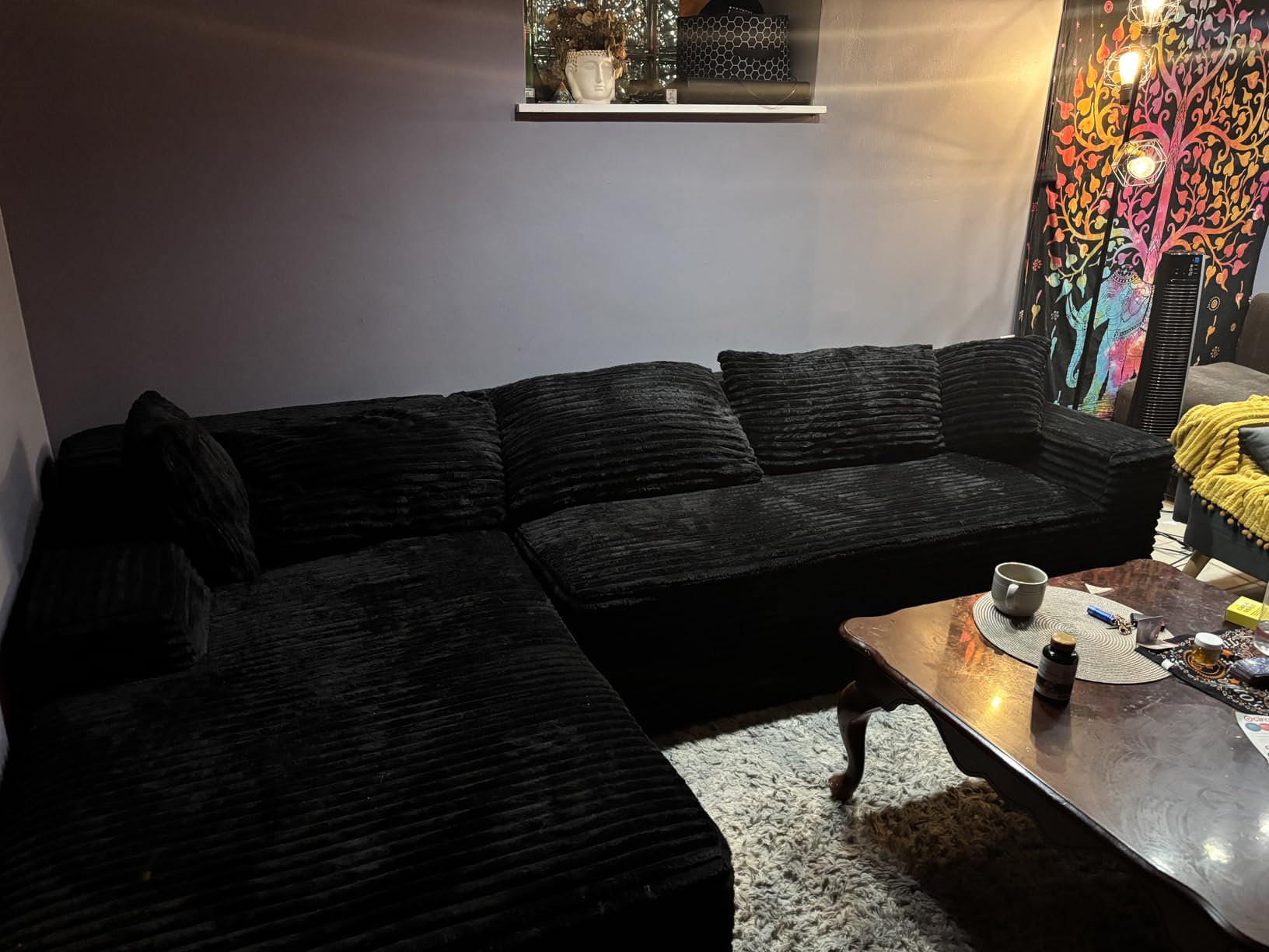 105 Inch Cloud Sectional Couch,Modern Modular Sectional Sofa with Deep Seat,Corduroy Boneless Couches with L-Shape Chaise for Living Room Bedroom,No Assembly Required (Black, Left Facing Chaise) Customer Review 105 Inch Cloud Sectional Couch,Modern Modular Sectional Sofa with Deep Seat,Corduroy Boneless Couches with L-Shape Chaise for Living Room Bedroom,No Assembly Required (Black, Left Facing Chaise) - Customer Photo 2