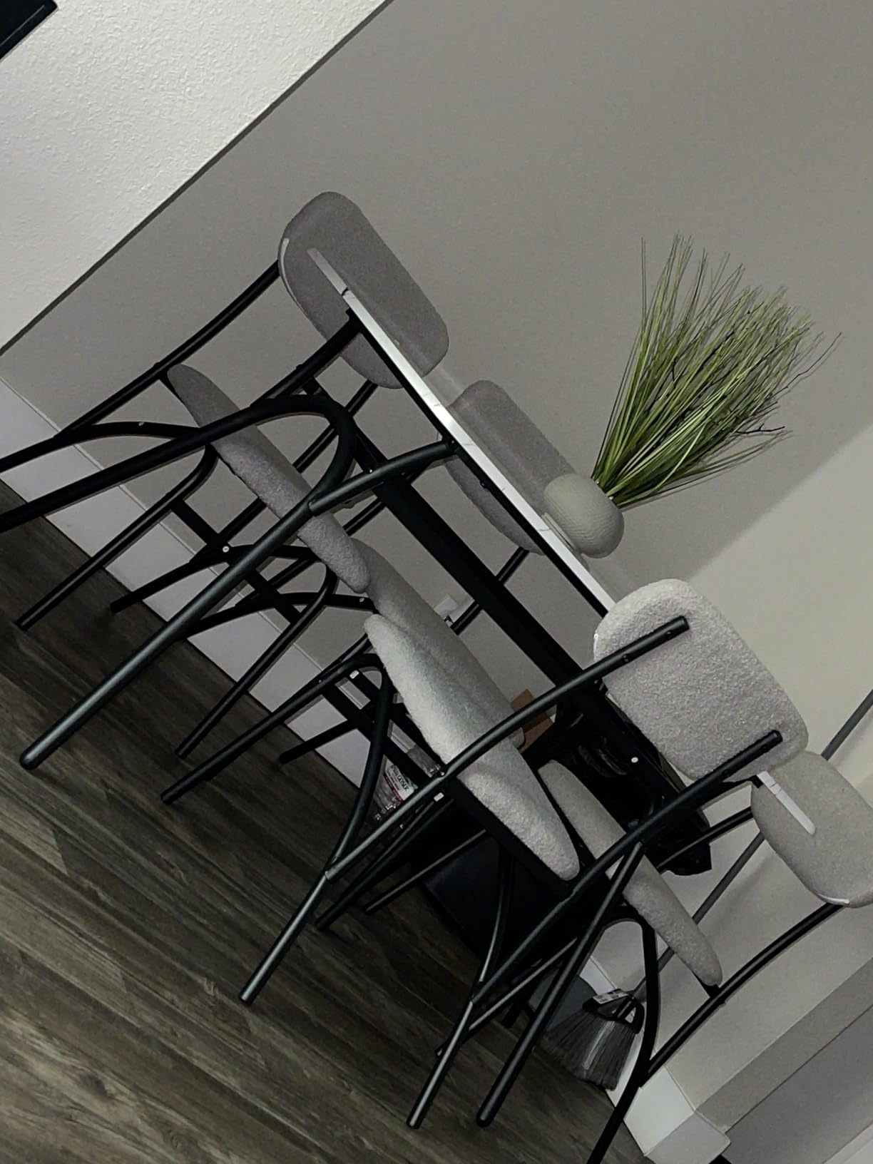 GarveeHome 5-Piece Dining Table Set for 4, Modern Kitchen Table with 4 Boucle Chairs, Rectangular Dining Table with Storage Shelf & Marble Tabletop, Beige Home Dining Furniture for Small Space - Customer Photo 2