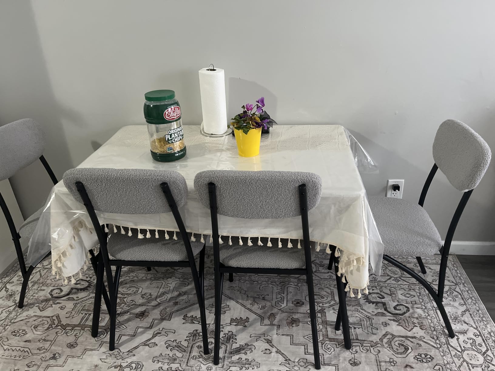 GarveeHome 5-Piece Dining Table Set for 4, Modern Kitchen Table with 4 Boucle Chairs, Rectangular Dining Table with Storage Shelf & Marble Tabletop, Beige Home Dining Furniture for Small Space - Customer Photo 4