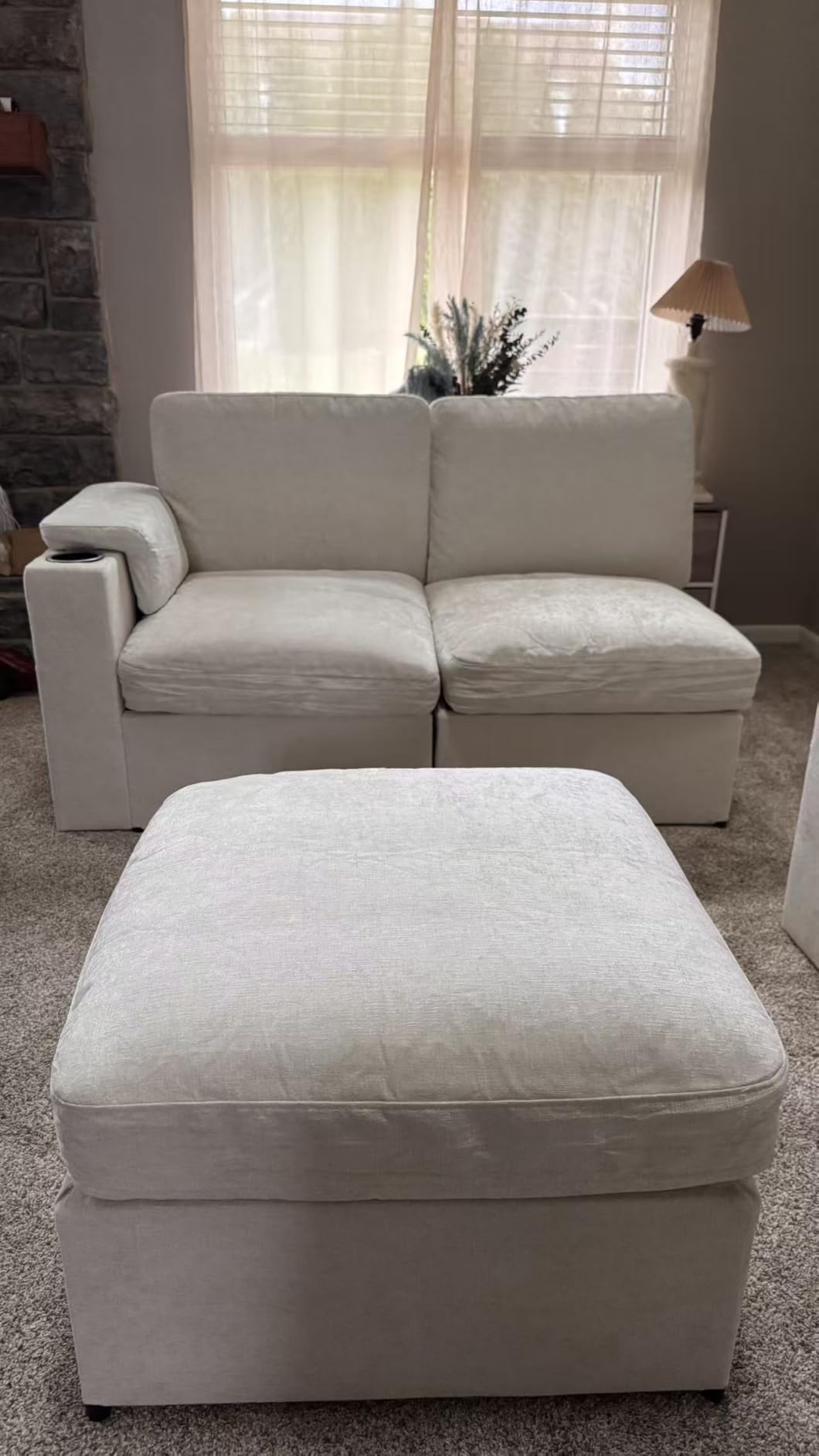 Modular Sectional Sofa Couch for Living Room Chenille Couches Oversized U Shaped Convertible Sleeper Sofa Chaise Detachable Armrest Cushion Cup Holder (Beige, 6 Seats) Customer Review Modular Sectional Sofa Couch for Living Room Chenille Couches Oversized U Shaped Convertible Sleeper Sofa Chaise Detachable Armrest Cushion Cup Holder (Beige, 6 Seats) - Customer Photo 1