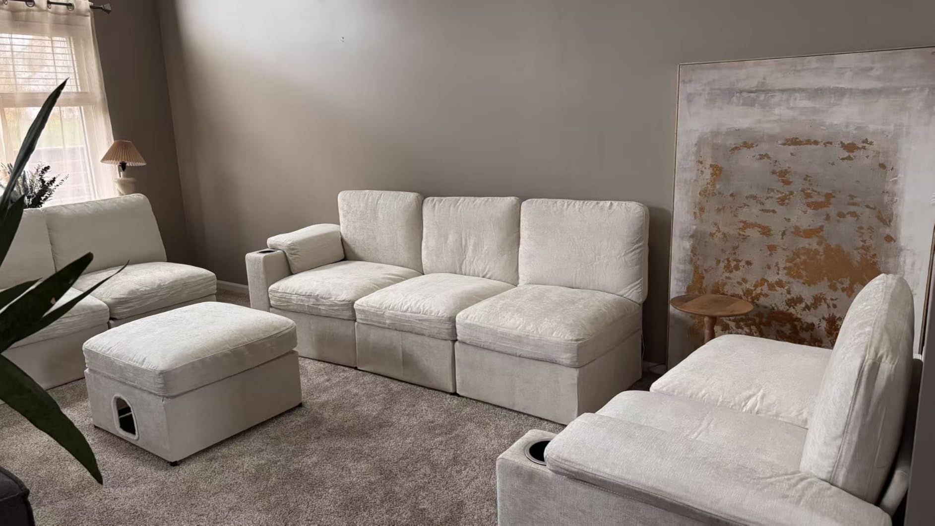 Modular Sectional Sofa Couch for Living Room Chenille Couches Oversized U Shaped Convertible Sleeper Sofa Chaise Detachable Armrest Cushion Cup Holder (Beige, 6 Seats) Customer Review Modular Sectional Sofa Couch for Living Room Chenille Couches Oversized U Shaped Convertible Sleeper Sofa Chaise Detachable Armrest Cushion Cup Holder (Beige, 6 Seats) - Customer Photo 2