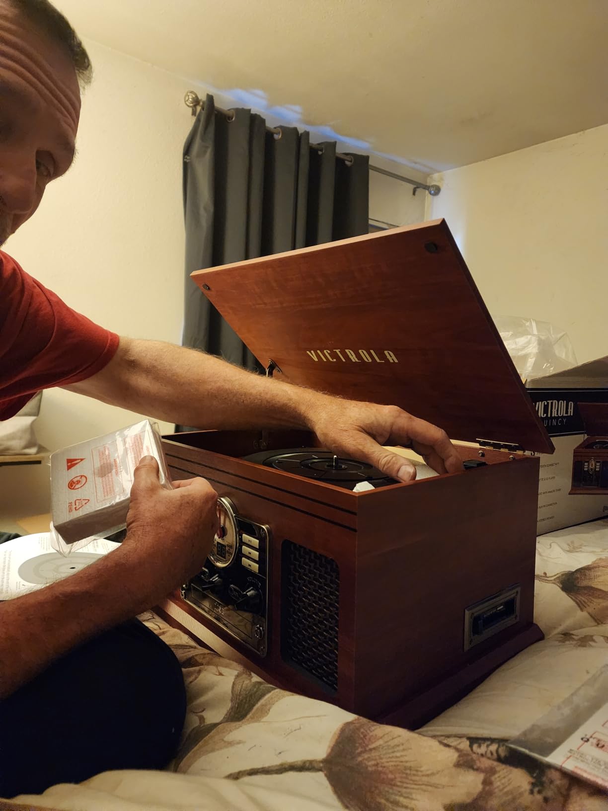 Victrola Montauk Vinyl Record Player, 3-Speed Belt Driven Turntable with Stereo Bluetooth Speaker Pair, RCA Output and 3.5mm Headphone Jack, Removable Dust Cover, Farmhouse Walnut Finish - Customer Photo 2