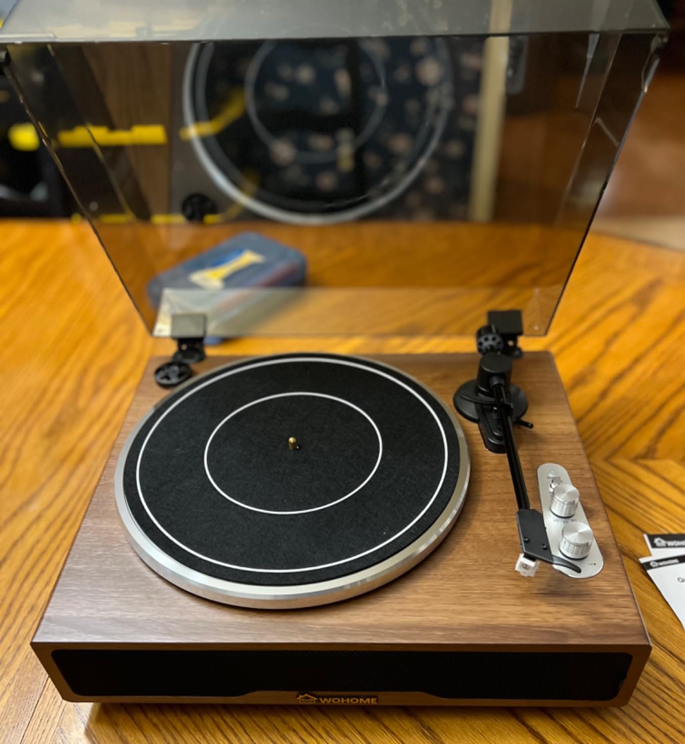 Vinyl Record Player Bluetooth Input/Output, Wohome All-in-One Hi-Fi Vintage Turntable with 4 Built in Speakers, AT-3600L Magnetic Cartridge, RCA Line Out, AUX in Headphone Jack, Auto Off - Customer Photo 2