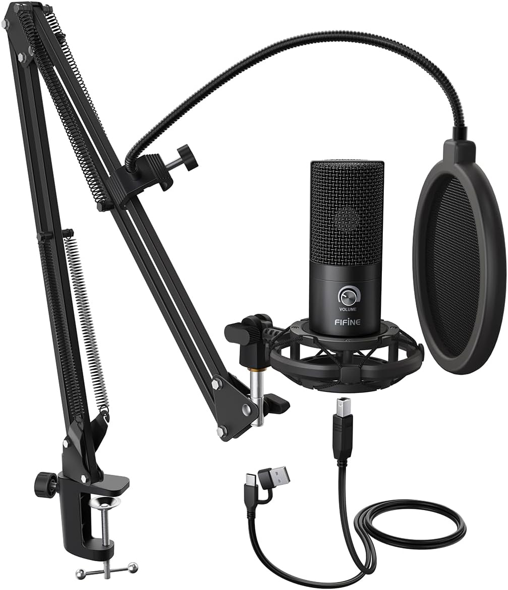 FIFINE Studio Condenser USB Microphone Computer PC Microphone Kit with Adjustable Boom Arm Stand Shock Mount for Instruments Voice Overs Recording Podcasting YouTube Vocal Gaming Streaming-T669 - Brand