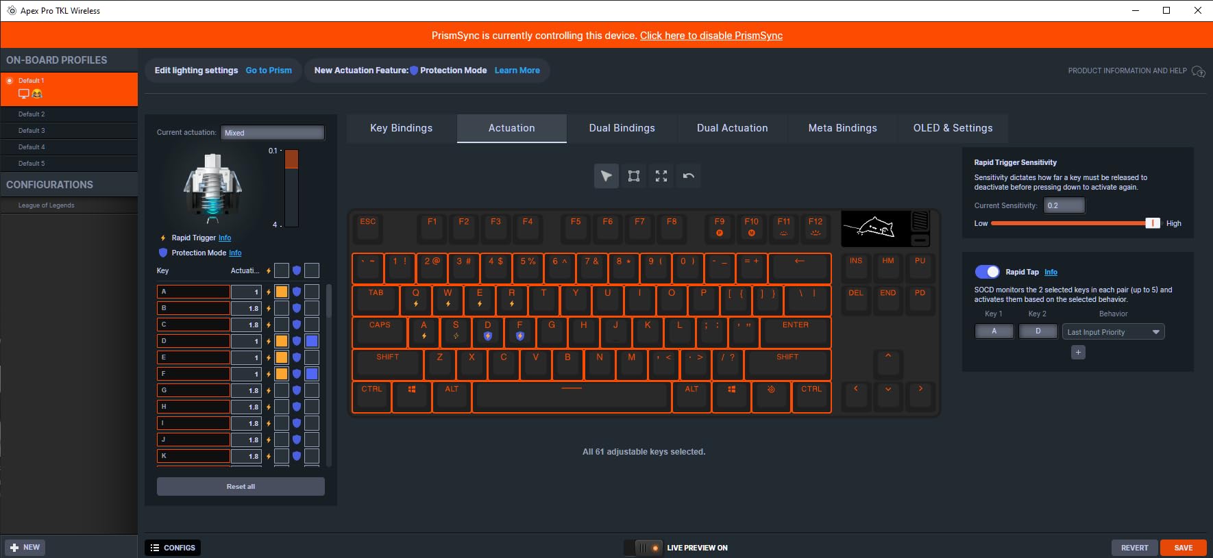 SteelSeries Apex Pro TKL Gen 3 OmniPoint 3.0 HyperMagnetic Switches — Adjustable Actuation — Rapid Trigger — Game-Ready Presets — Protection Mode — Rapid Tap/SOCD — OLED — RGB — PBT Keycaps — USB-C - Customer Photo 1