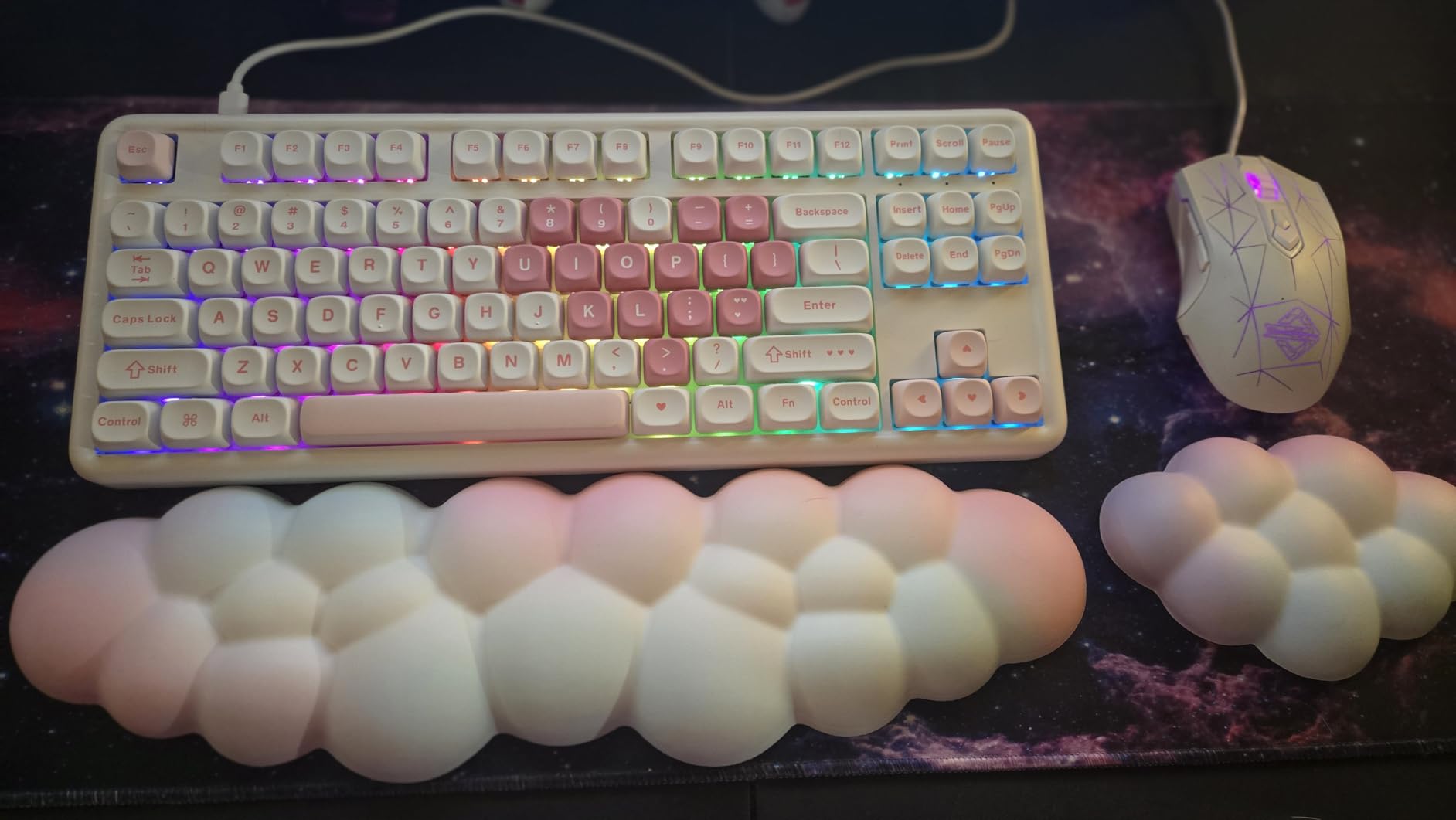 YUNZII B87 Wireless Mechanical Keyboard,QMK/VIA Programmable,TKL Layout 87 Keys,BT/2.4G/USB-C,Hot Swap Gasket Mount RGB Backlit Gaming with Wrist Rest for Win/Mac (Pink, Milk V2) - Customer Photo 1