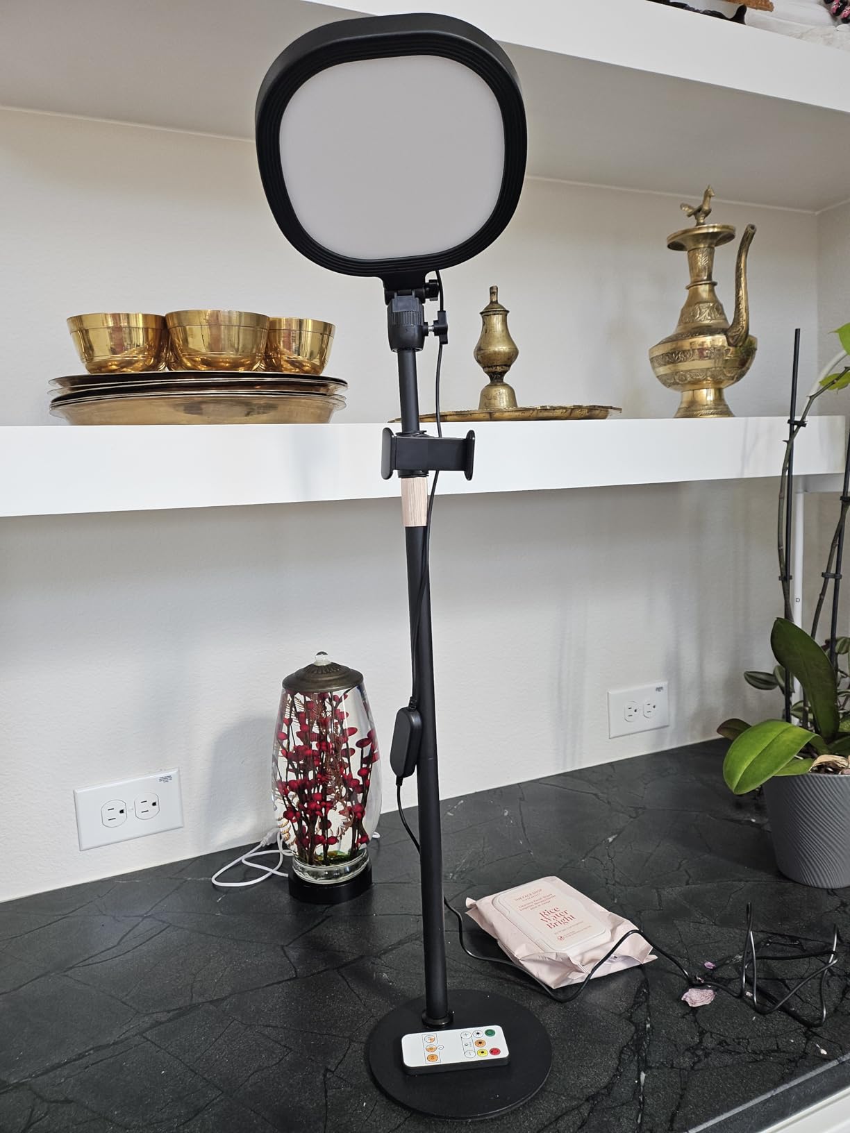 PQRQP Ring Light with Stand, Adjustable Desktop Light with Phone Holder, CRI 97+, Video Conference Light for Zoom Meetings, Webcam, Recording, Live Stream - Customer Photo 3